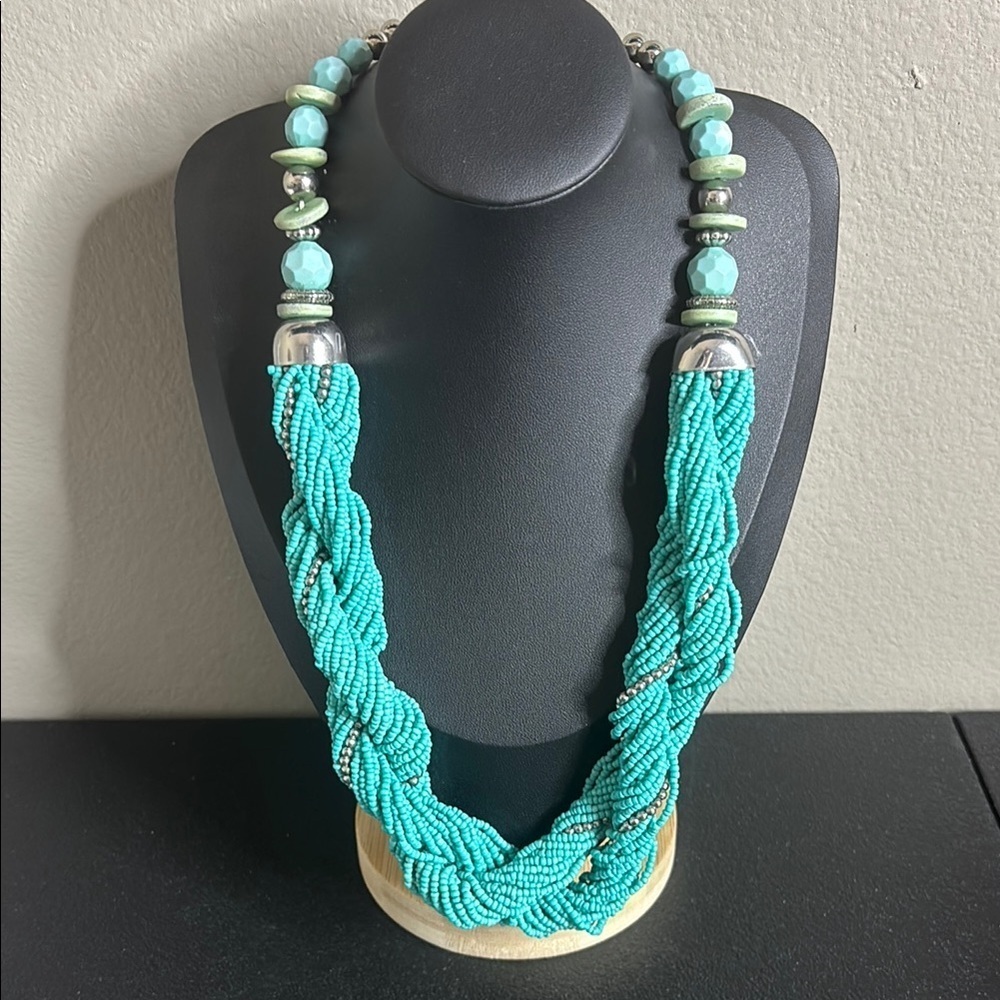Charming Charlie Chunky Long Turquoise Beaded Seed Braided Boho Necklace​